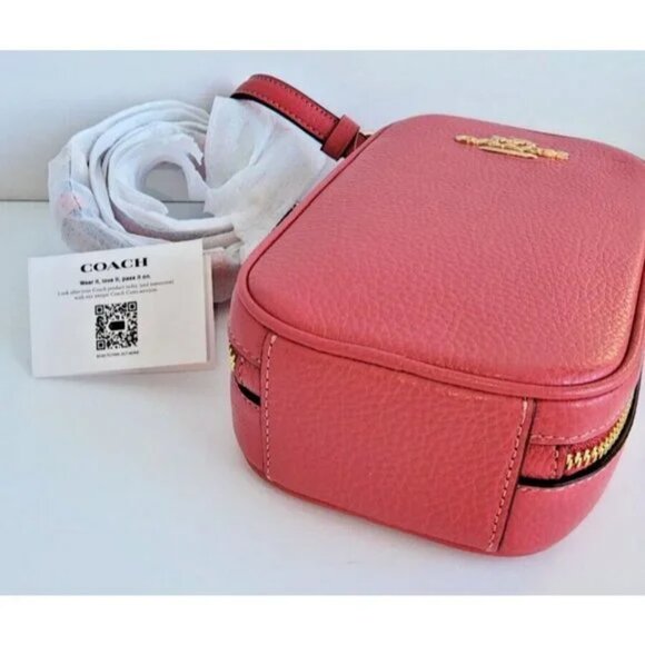 NWT COACH LEATHER Eva Phone Crossbody Watermelon Pink Detachable Strap - Picture 3 of 12